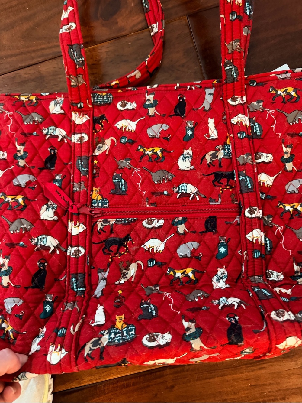 Large Vera Bradley Red Cat Pattern Quilted Xmas Tote - Picture 2 of 7